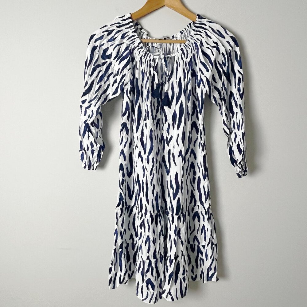 2/$30 La Mer Luxe Emily Drop Waist Tassel Tie Dress Small Blue White